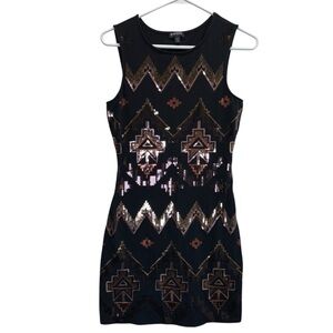Express Black and Gold Southwestern Design Sequin Dress. Size XS